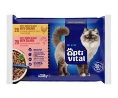 Maisto produktai katėms - OptiVital šonkauliai padaže vištiena lašiša 4x85g