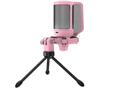Mikrofonas - Fifine A6V USB Kondensatorinis Kardioidinis 16 bitų/44,1 kHz RGB Jutiklinis Nutildymas Rožinis
