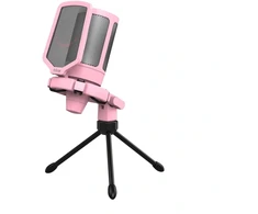 Mikrofonas - Fifine A6V USB Kondensatorinis Kardioidinis 16 bitų/44,1 kHz RGB Jutiklinis Nutildymas Rožinis
