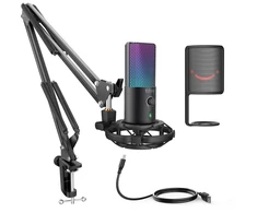Mikrofonas - FIFINE T669 PRO3 Laidinis Mikrofonas su RGB Apšvietimu ir Stovu, Juodas