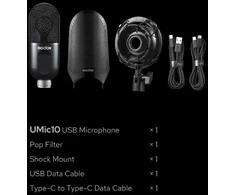 Mikrofonas - Godox UMic10 USB kondensatorinis kardioidinis su ausinių jungtimi ir pop filtru