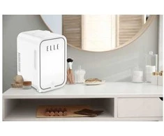 ELLE 8L mini fridge with LED make-up mirror, baltas