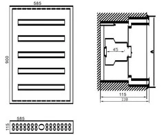 Paskirstymo Skydas Tibox 585x900x115mm; 5x24mod., Ip54, Potinkinis