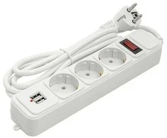 Power Plant Llc Buitinis ilgiklis 1.8m, 3 lizdai + 2 USB, su jungikliu