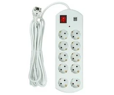 Power Plant Llc Buitinis ilgiklis 5m, 10 lizdų, 2x USB, su jungikliu