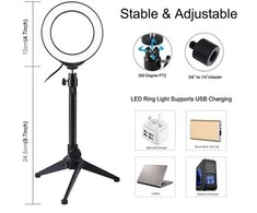 Puluz LED žiedinė lempa 12cm, su trikoju staliniu stovu iki 24.5cm, USB