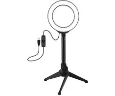 Puluz LED žiedinė lempa 12cm, su trikoju staliniu stovu iki 21.8cm, USB