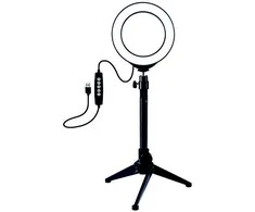 Puluz LED žiedinė lempa 12cm, su trikoju staliniu stovu iki 24.5cm, USB, RGBW