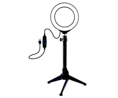 Puluz LED žiedinė lempa 12cm, su trikoju staliniu stovu iki 24.5cm, USB