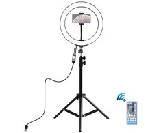 Puluz LED žiedinė lempa 26cm su trikoju stovu iki 1.1m ir telefono laikikliu, USB