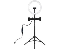 Puluz LED Žiedinė Lempa - 30cm su Reguliuojamu Stovu 37-165cm, 3 Telefono Laikikliais, USB