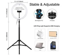 Puluz LED Žiedinė Lempa - 30cm su Stovu 1.65m, Telefono Laikikliu, USB Maitinimu