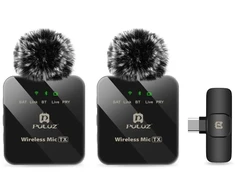 Puluz Mikrofonas - Belaidis Lavalier Dvigubas 2.4GHz Type-C Imtuvas 10m Diapazonas