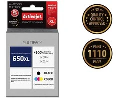 Rašalo kasetė Activejet AH-M650RX (pakaitinė HP 650 CZ101/CZ102, Premium, 1 x 20 ml, 1 x 21 ml, juoda, MultiColor)
