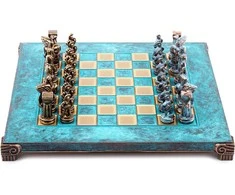 Šachmatų Rinkinys - Manopoulos Spartan Warrior Metal su 28 cm Lenta Bronzinė/Mėlyna