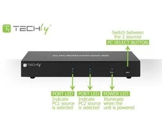 TECHLY 101928 2 prievadų DisplayPort/USB dviejų monitorių KVM jungiklis 2x1 su garsu