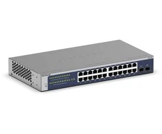 Šakotuvas NETGEAR GS724T 24 prievadų Gigabit Smart Switch 2x kombinuotas vario / SFP prievadų įžvalga nuotolinis / debesies valdymas