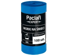 Dėklas Šiukšlių Maišai - PACLAN Expert 60L su Patogiomis Surišimo Rankenomis, 100 vnt., Mėlyna
