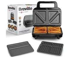 Skrudintuvas Virtuvės prietaisai - Breville 3-in-1 sumuštinių keptuvė VST098X, nelimpančios plokštės, šaltas rankenėlė
