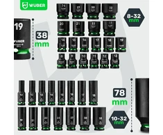 Rinkinys nasadek udarowych długich 35 vnt 1/2" 6-kątne WUBER