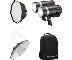 Studijos blykstė - Godox AD300ProII 2 galvučių rinkinys, 300 W, TTL, HSS, 1/8 000 s, su softbokso skėčiais ir kuprine