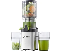 Sulčiaspaudė (Šalto Spaudimo) - Amzchef CE-ZM1902B-SV Lėta Sulčiaspaudė, 142 mm Įkrovimo Anga, 700 ml Talpa, Sidabrinė