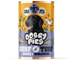 Šunų Maistas - DOBRY šunims Surf &amp; Turf Upėtakis ir Laukinė Jautiena Šlapias Maistas 400g