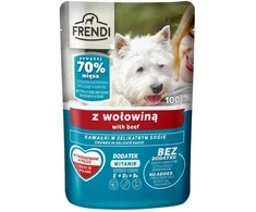 Šunų maistas - FRENDI gabaliukai padaže jautiena (Frendi, 100g, 7% baltymų, 82% drėgmės)