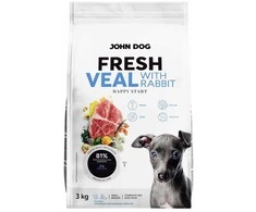 Šunų maistas - JOHN DOG Fresh Junior Veršiena su Triušiu 3kg