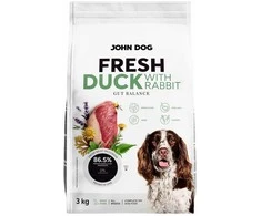 Šunų maistas - JOHN DOG Šviežia antis su triušiu 3kg, 35% baltymų, begrūdis