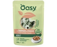 Šunų maistas - Oasy Strips in Gravy Adult su lašiša ir bulvėmis 100g