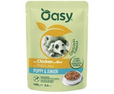 Šunų maistas - Oasy Strips in Gravy Puppy &amp; Junior vištiena ir ryžiai 100g