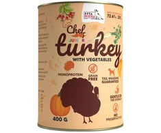 SYTA MICHA Chef kalakutiena with vegetables Junior – drėgnas ėdalas šunims – 400g