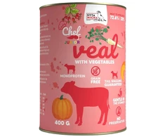 SYTA MICHA Chef Veal with vegetables Junior – drėgnas ėdalas šunims – 400g