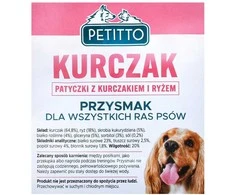 PETITTO lazdelės su vištiena ir ryžiais - skanėstas šuniui - 500g