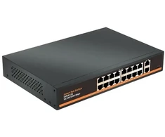Tinklo Jungiklis - HiSmart 16-Port PoE Jungiklis 1000Mbps 2 Uplinks 250W Galia Juodas