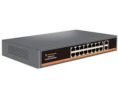 Tinklo Jungiklis - HiSmart 16-Port PoE Jungiklis 250W Galios Biudžetas 2G Uplink Juodas