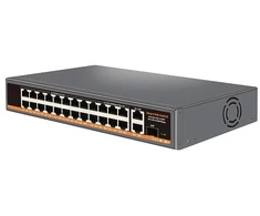 Tinklo Jungiklis - HiSmart 18-Port PoE Jungiklis 10/100Mbps + 6-Port PoE Jungiklis 10/100/1000Mbps + 2x 1000M Uplink + 1G SFP Juodas