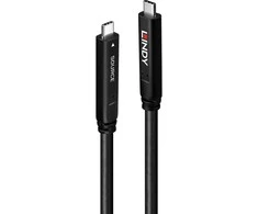 USB Kabelis - LINDY USB 3.2 10Gbps ir DP 1.4 Type C Hibridinis Laidas (4 juostos), 10Gbps, 4K144Hz, 60W, 15 m, Juodas