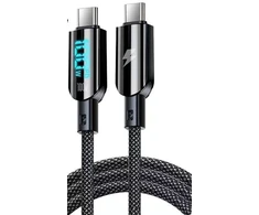Vakoss TC-U560 USB-C to USB-C Cable with Digital Ekranas, 100W, 1.5m, Juodas