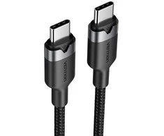 „Vention“ USB-C–C laidas, pintas, 3A, 480 Mbps, 60 W, 2 m, juodas