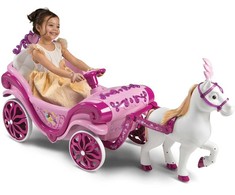 Huffy elektrinė Disney princesės karieta su arkliuku 6 V rožinė