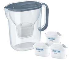 Vandens filtravimo ąsotis BRITA Style Essential 2.4L, pilkas su vandens filtrais MAXTRA PRO PURE PERFORMANCE, 4 vnt.