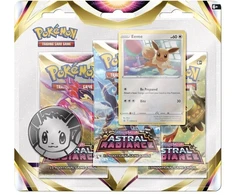Žaidimų kortų rinkinys - Pokémon Sword &amp; Shield Astral Radiance Blister Pack (Eevee, 3 booster packs, foil card, metal coin)