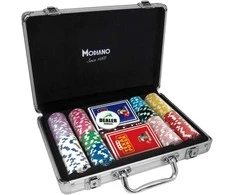 Žaidimų Rinkinys - Modiano 200 Pokerio Žetonų 14g, 2 Kortų Kaladės, Aliuminis Dėklas