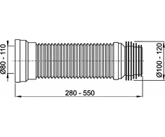 Alcaplast Lanksti WC pajungimo mova (gofra) D80/110x100/120; L240-600 mm