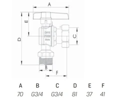 Ventilis kampinis 3/4x3/4 v/iš 146220 ARCO su laisva veržle