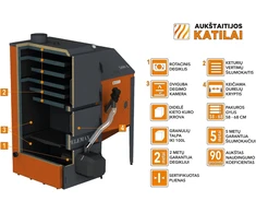 Aukstaitijos Katilai Granulinis katilas Pelemax 50 kW, komplekte su rotaciniu 50 kW degikliu, 500 l bunkeriu