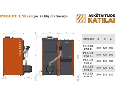 Aukstaitijos Katilai Granulinis katilas PELLET UNI 26 kW su rotac. 26 kW degikliu, sraigtu, 320 l met. bunkeriu