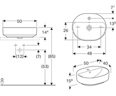 Geberit Praustuvas pastatomas VariForm 50 cm, elipsės formos, baltas